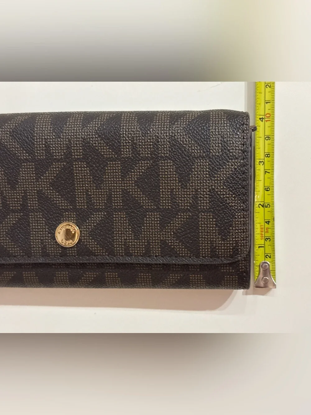Michael Kors Brown Signature Wallet Purse with Gold Tone Snap